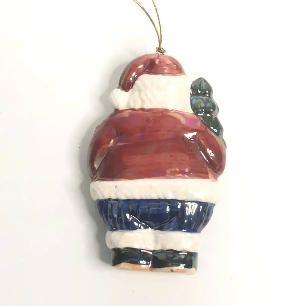 ceramic santa ornament iridescent. candy cane tree stars 4 inch christmas holida